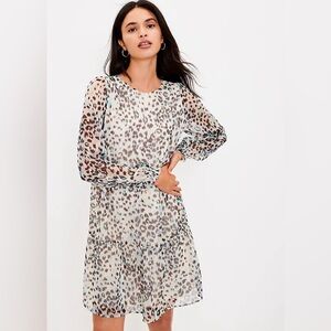 LOFT Shimmer Leopard Animal Print Swing Dress Size L